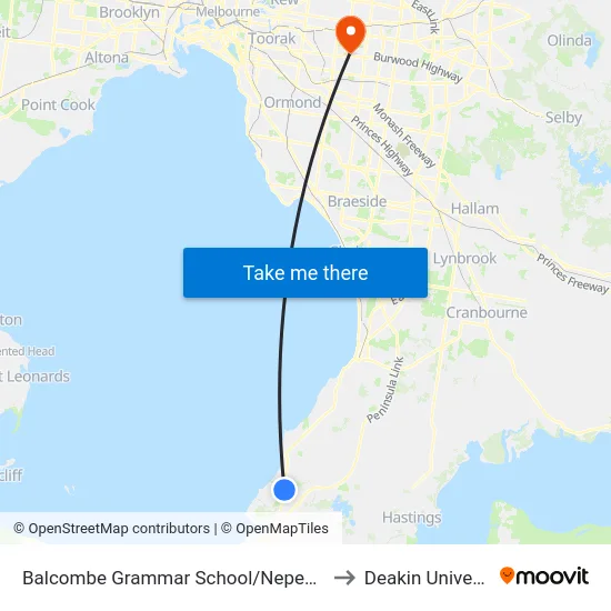 Balcombe Grammar School/Nepean Hwy to Deakin University map