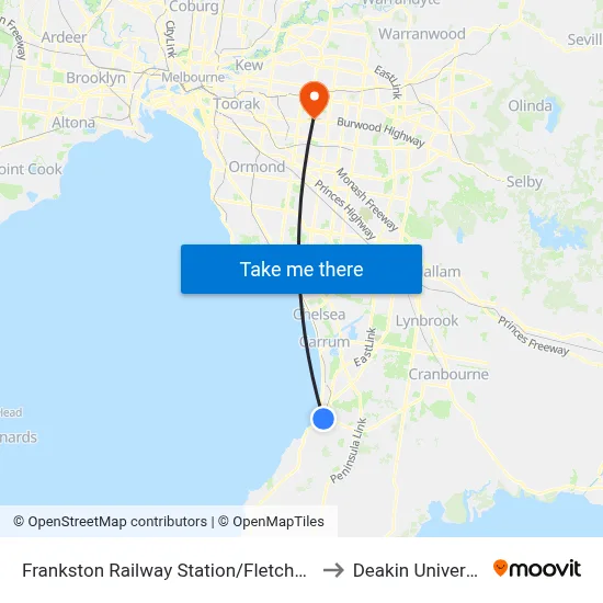 Frankston Railway Station/Fletcher Rd to Deakin University map