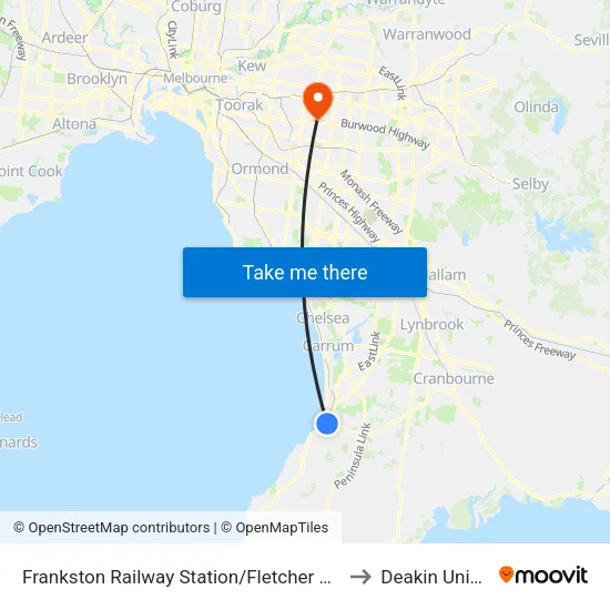 Frankston Railway Station/Fletcher Rd to Deakin University map