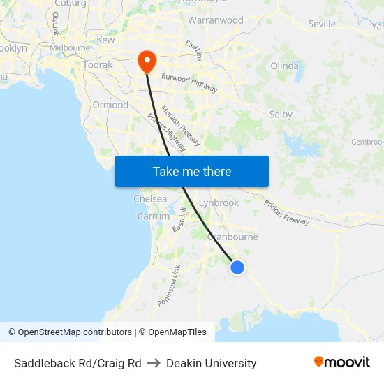 Saddleback Rd/Craig Rd to Deakin University map