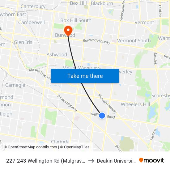 227-243 Wellington Rd (Mulgrave) to Deakin University map