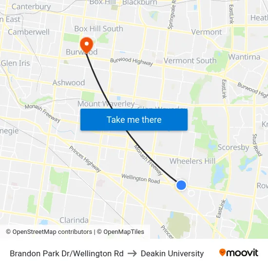 Brandon Park Dr/Wellington Rd to Deakin University map