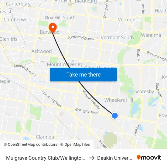 Mulgrave Country Club/Wellington Rd to Deakin University map
