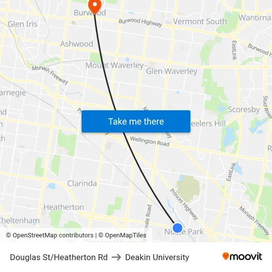Douglas St/Heatherton Rd to Deakin University map