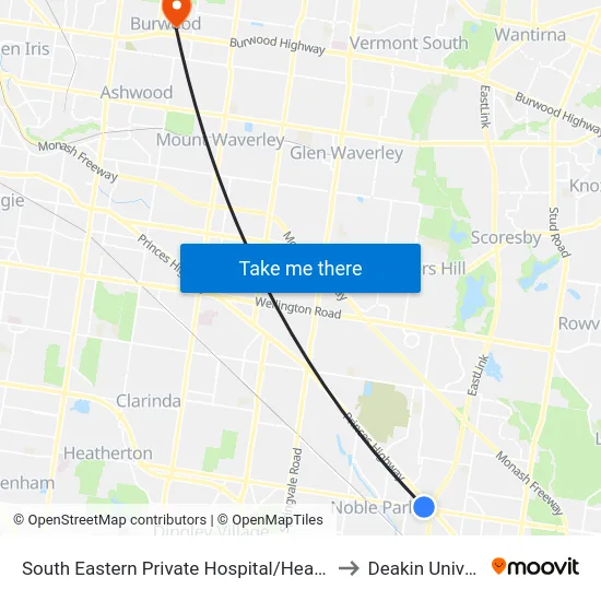 South Eastern Private Hospital/Heatherton Rd to Deakin University map