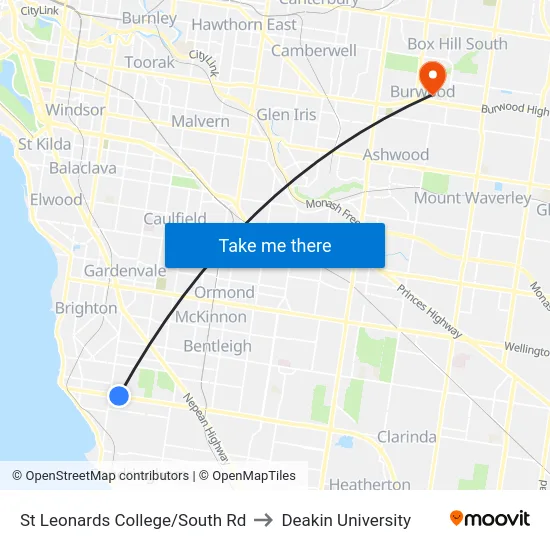 St Leonards College/South Rd to Deakin University map