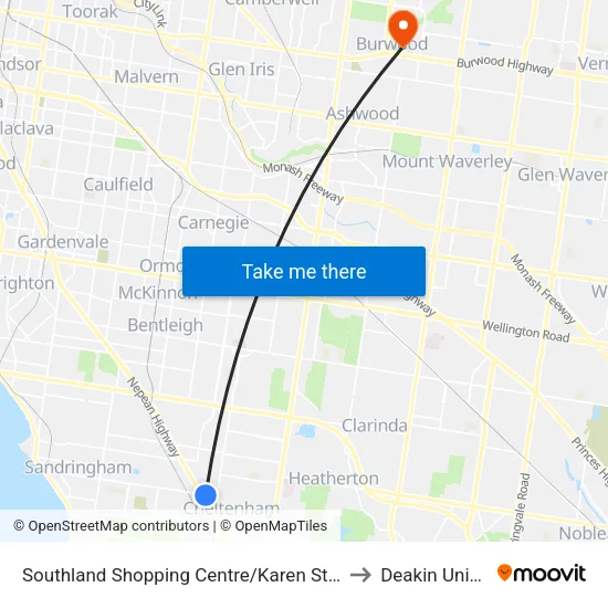 Southland Shopping Centre/Karen St to Deakin University map
