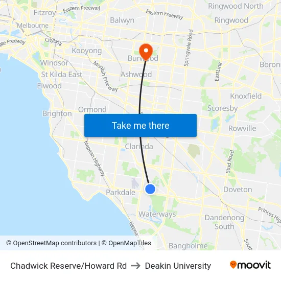 Chadwick Reserve/Howard Rd to Deakin University map