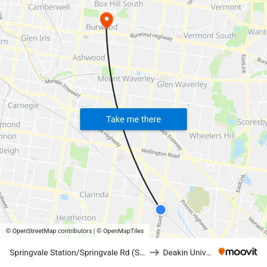 Springvale Station/Springvale Rd to Deakin University map