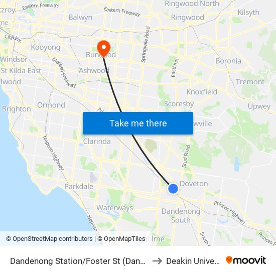 Dandenong Station/Foster St (Dandenong) to Deakin University map