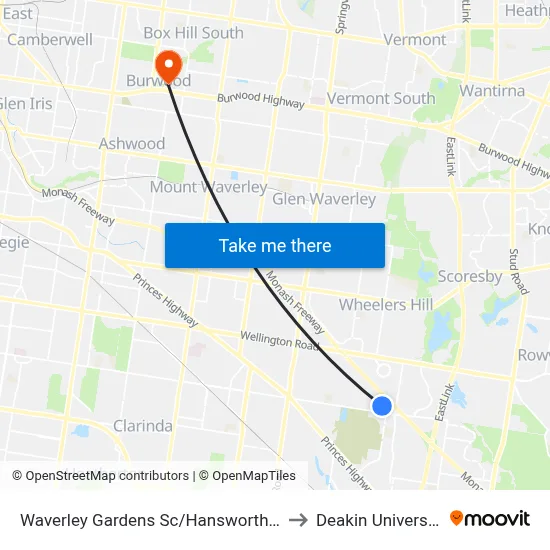 Waverley Gardens Sc/Hansworth St to Deakin University map