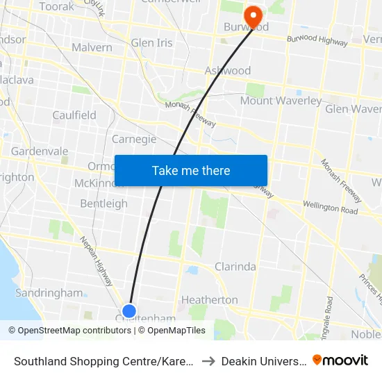 Southland Shopping Centre/Karen St to Deakin University map