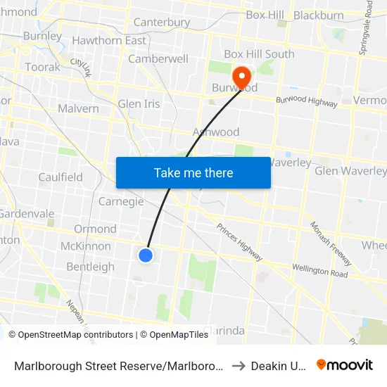 Marlborough Street Reserve/Marlborough St to Deakin University map