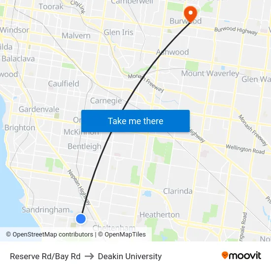 Reserve Rd/Bay Rd to Deakin University map