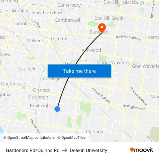 Gardeners Rd/Quinns Rd to Deakin University map