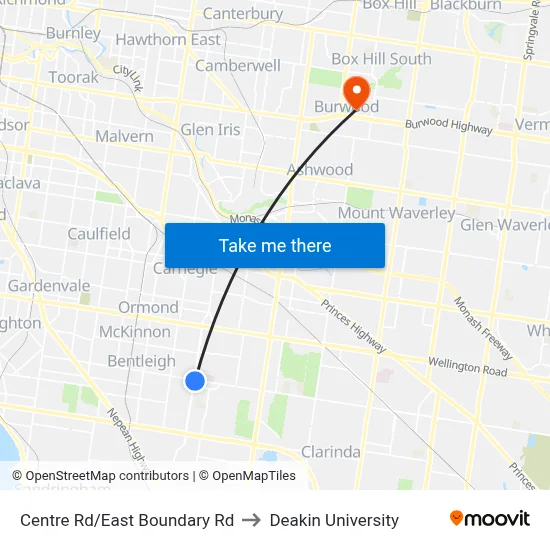 Centre Rd/East Boundary Rd to Deakin University map