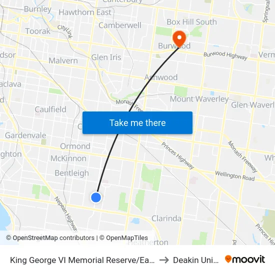 King George VI Memorial Reserve/East Boundary Rd to Deakin University map