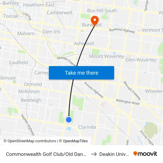 Commonwealth Golf Club/Old Dandenong Rd to Deakin University map