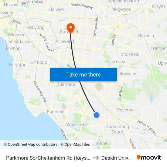 Parkmore Sc/Cheltenham Rd to Deakin University map