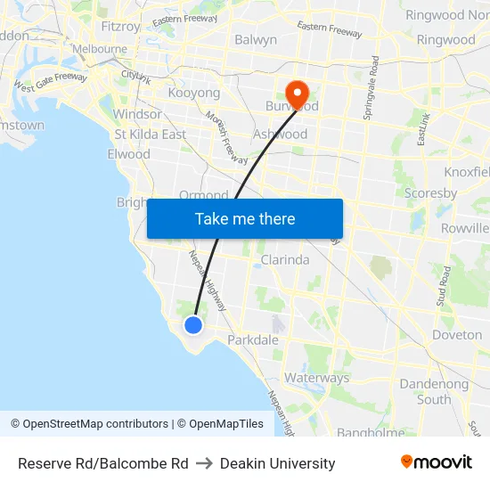 Reserve Rd/Balcombe Rd to Deakin University map