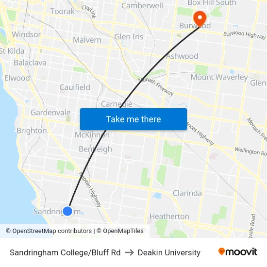 Sandringham College/Bluff Rd to Deakin University map