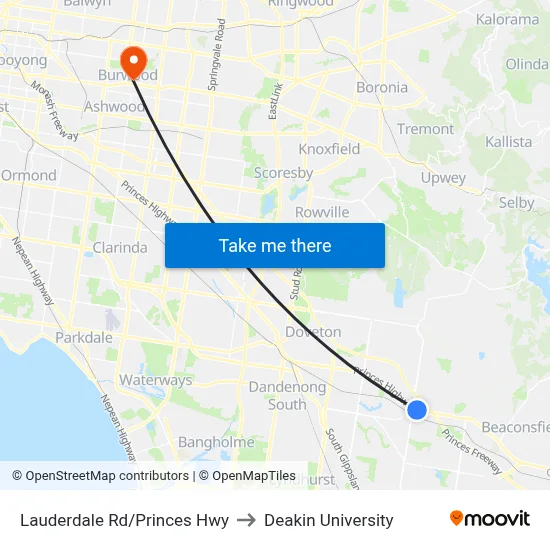 Lauderdale Rd/Princes Hwy to Deakin University map