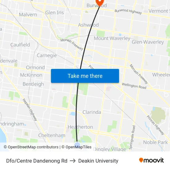 Dfo/Centre Dandenong Rd to Deakin University map