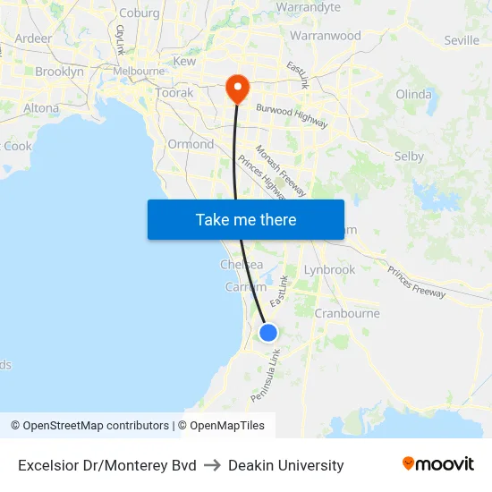 Excelsior Dr/Monterey Bvd to Deakin University map