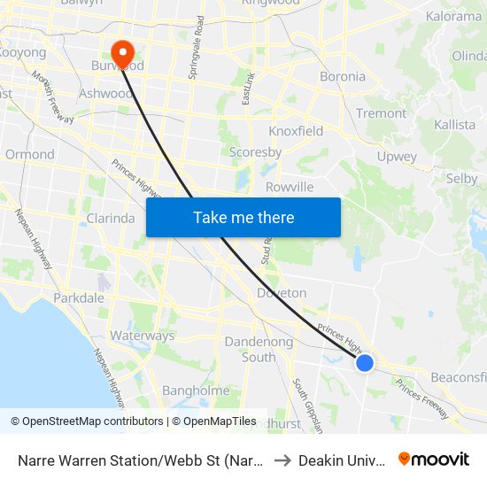 Narre Warren Station/Webb St (Narre Warren) to Deakin University map