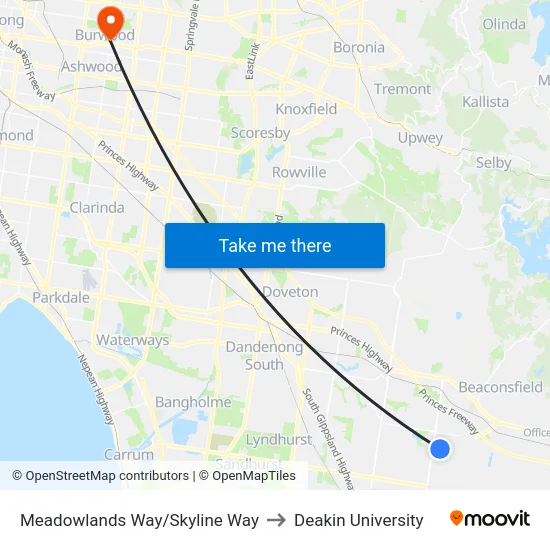 Meadowlands Way/Skyline Way to Deakin University map