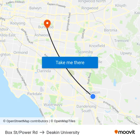Box St/Power Rd to Deakin University map