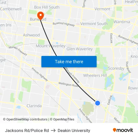 Jacksons Rd/Police Rd to Deakin University map
