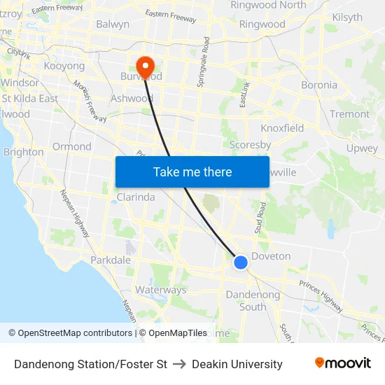 Dandenong Station/Foster St to Deakin University map