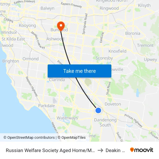 Russian Welfare Society Aged Home/Morwell Ave to Deakin University map