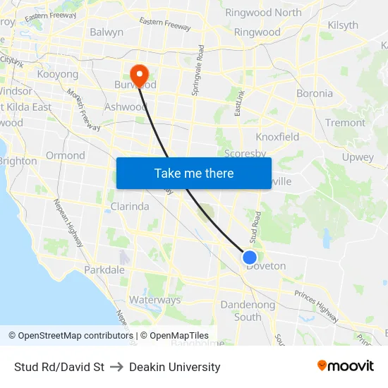 Stud Rd/David St to Deakin University map