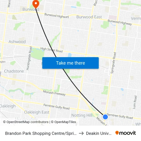 Brandon Park Shopping Centre/Springvale Rd to Deakin University map