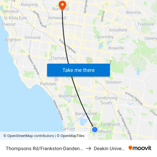 Thompsons Rd/Frankston-Dandenong Rd to Deakin University map