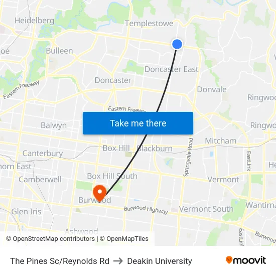 The Pines Sc/Reynolds Rd to Deakin University map
