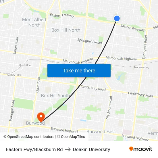 Eastern Fwy/Blackburn Rd to Deakin University map