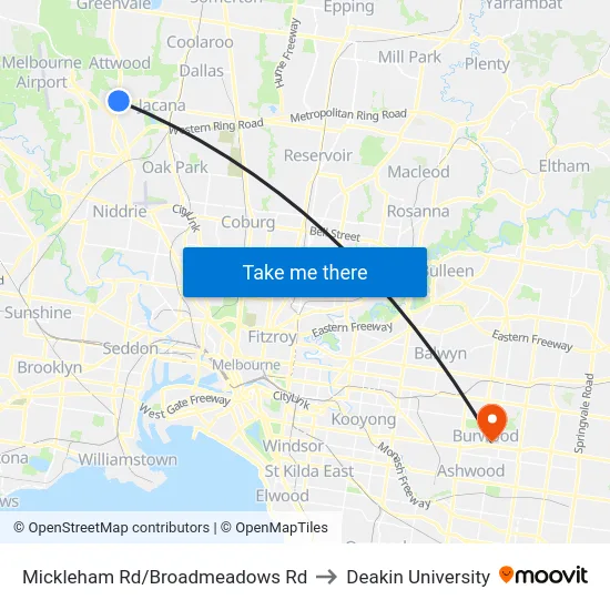 Mickleham Rd/Broadmeadows Rd to Deakin University map