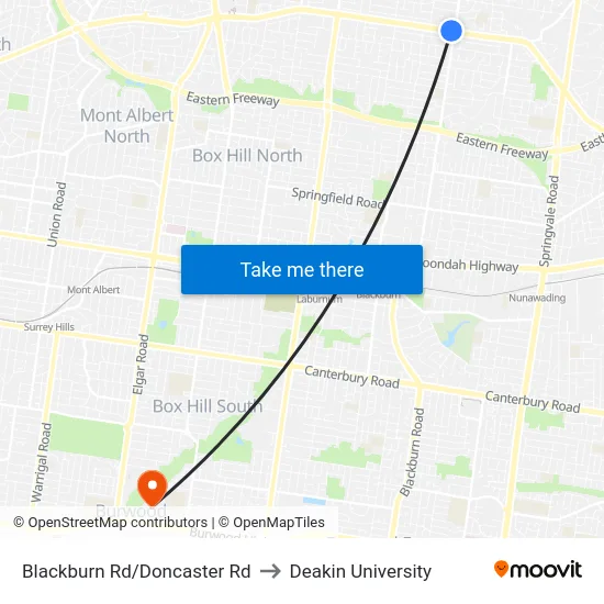 Blackburn Rd/Doncaster Rd to Deakin University map