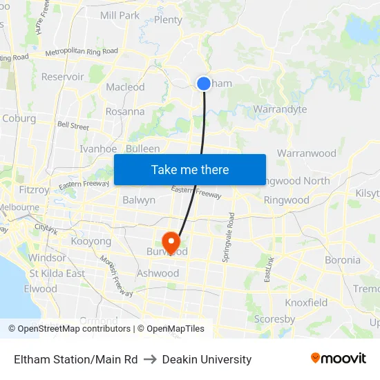 Eltham Station/Main Rd to Deakin University map
