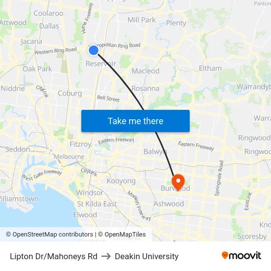 Lipton Dr/Mahoneys Rd to Deakin University map