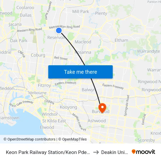 Keon Park Station/Keon Pde to Deakin University map