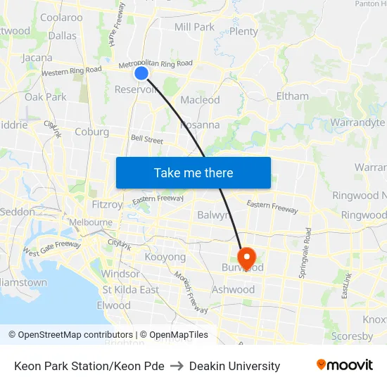 Keon Park Station/Keon Pde to Deakin University map