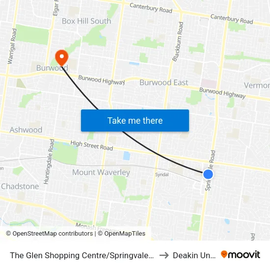 The Glen Shopping Centre/Springvale Rd to Deakin University map