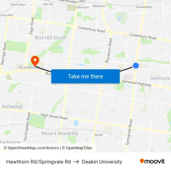 Hawthorn Rd/Springvale Rd to Deakin University map