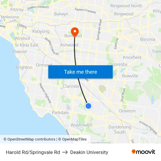 Harold Rd/Springvale Rd to Deakin University map