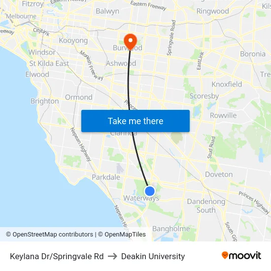 Keylana Dr/Springvale Rd to Deakin University map