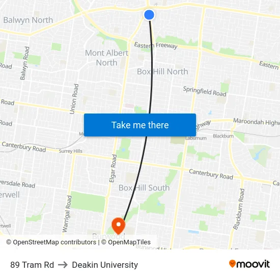 89 Tram Rd to Deakin University map